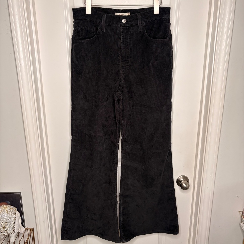 Levi's Ribcage Bell Bottom Corduroy Pants Black High Rise Flare Trousers 31